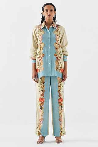 Multi-Colored Linen Digital Printed Co-Ord Set by Studio Rigu