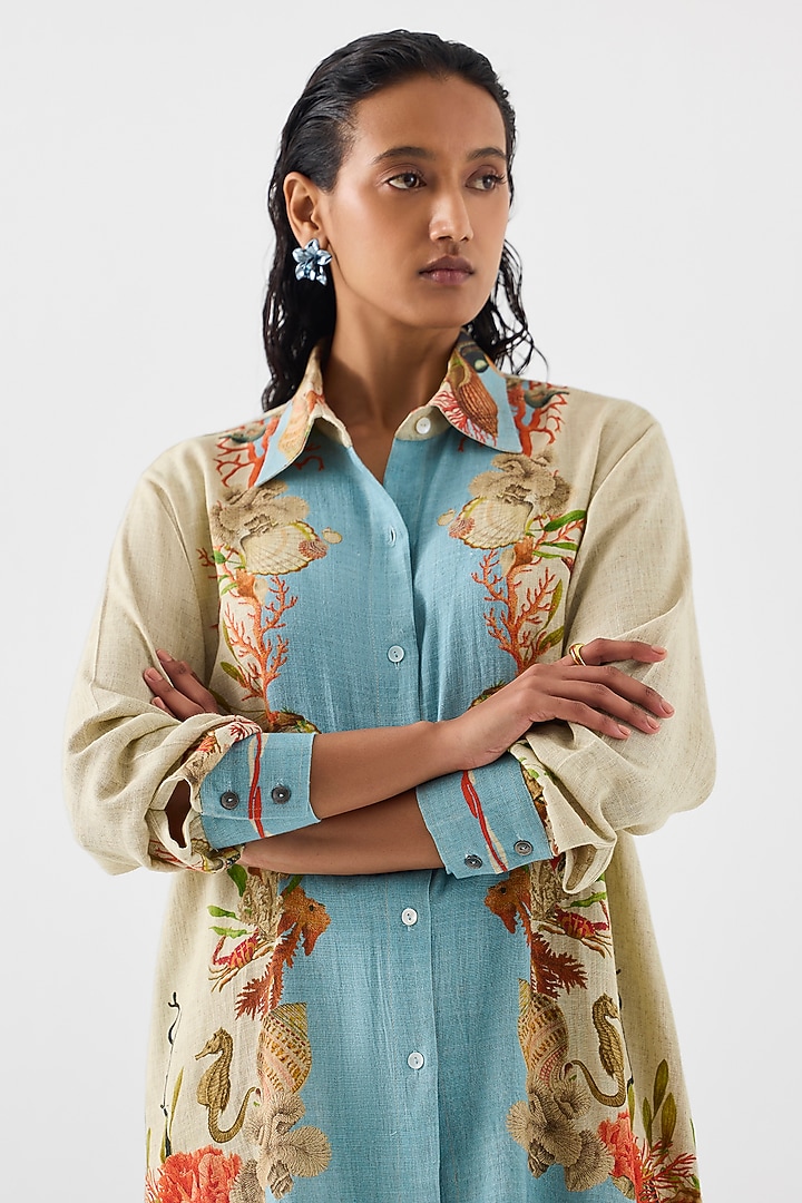 Multi-Colored Linen Digital Printed Co-Ord Set by Studio Rigu at Pernia's Pop Up Shop