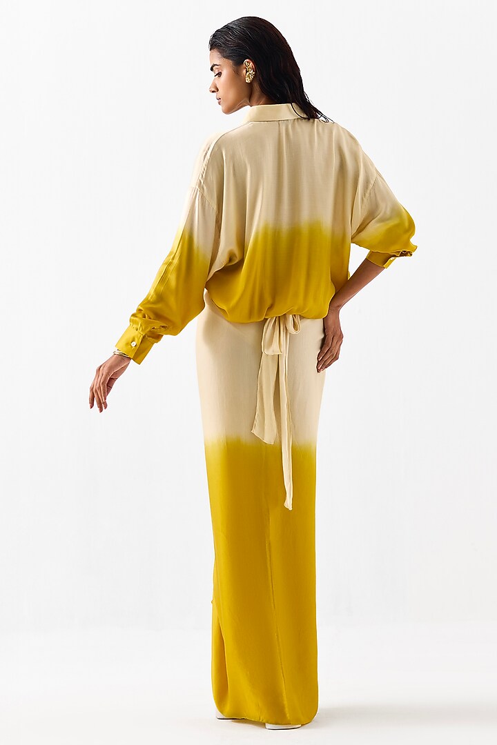 Ivory & Mustard Vegan Silk Hand Dyed Summer Shirt Dress by Studio Rigu at Pernia's Pop Up Shop
