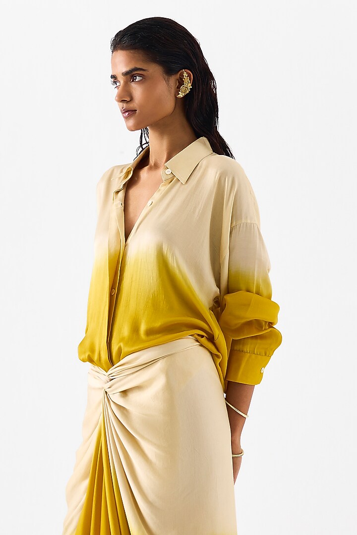 Ivory & Mustard Vegan Silk Hand Dyed Summer Shirt Dress by Studio Rigu at Pernia's Pop Up Shop