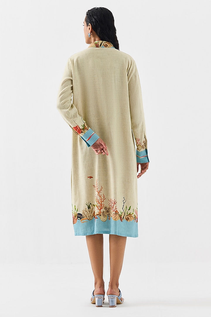 Multi-Colored Linen Digital Printed Vacation Shirt Dress by Studio Rigu at Pernia's Pop Up Shop
