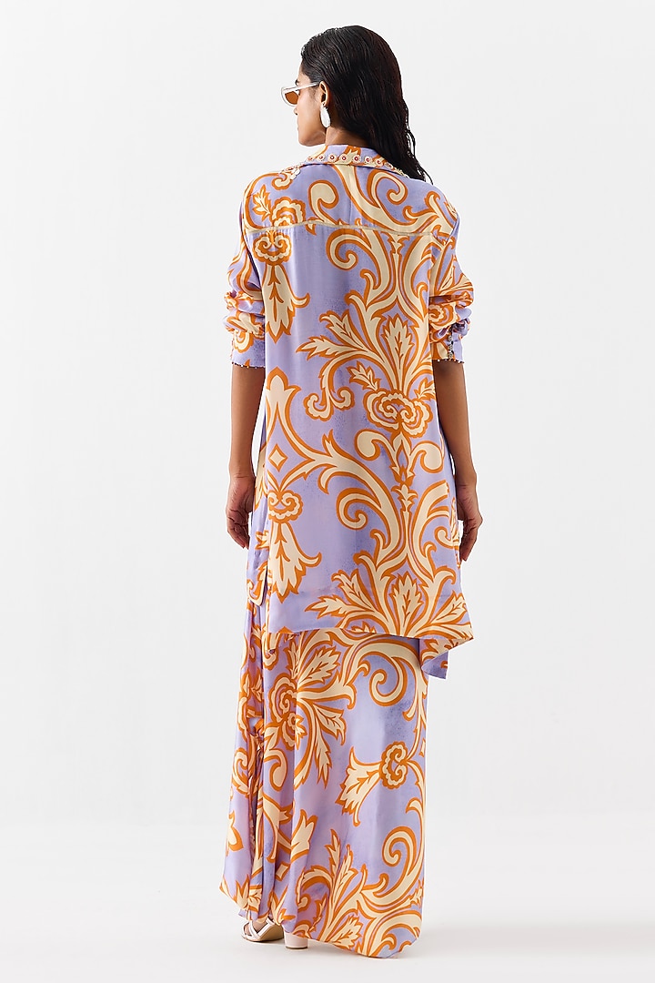 Lilac Vegan Silk Digital Printed Co-Ord Set by Studio Rigu at Pernia's Pop Up Shop