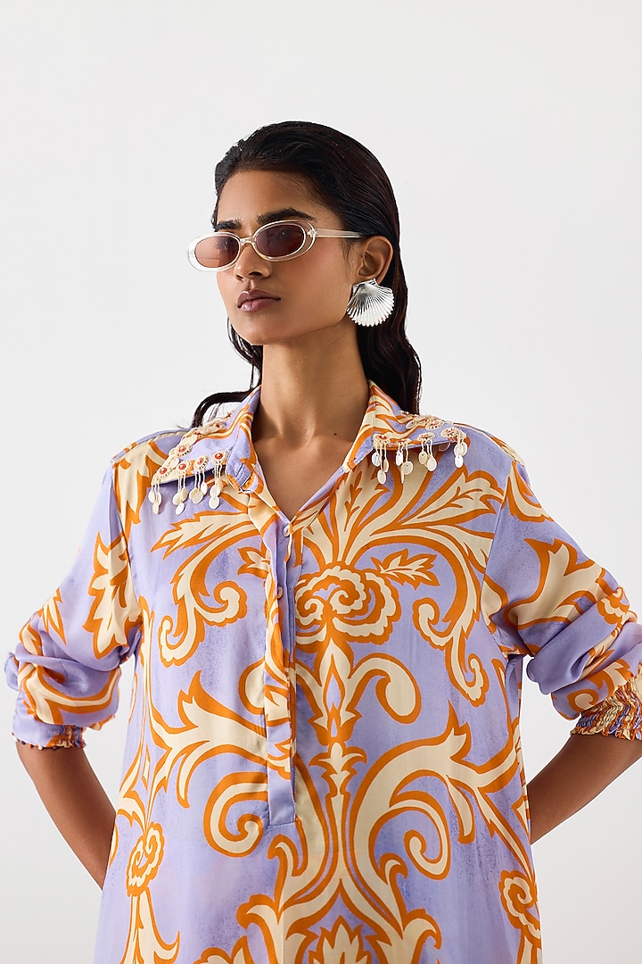 Lilac Vegan Silk Digital Printed Co-Ord Set by Studio Rigu at Pernia's Pop Up Shop