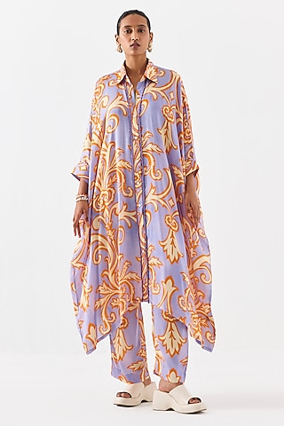 Lilac Vegan Silk Digital Printed Co-Ord Set by Studio Rigu