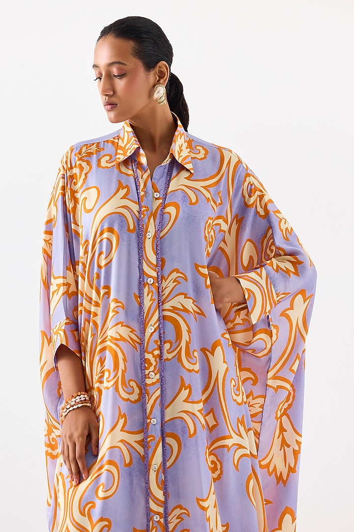 Lilac Vegan Silk Digital Printed Co-Ord Set by Studio Rigu at Pernia's Pop Up Shop