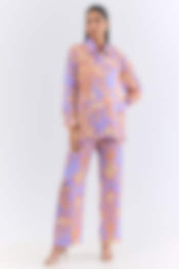 Multi-Colored Vegan Silk Printed & Embroidered Co-Ord Set by Studio Rigu at Pernia's Pop Up Shop