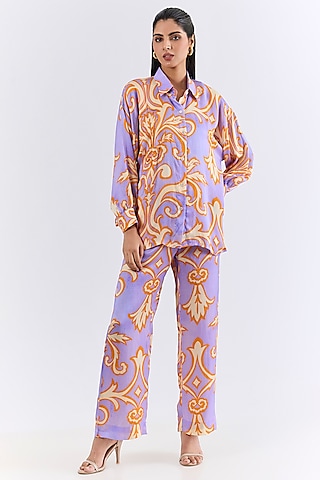 Multi-Colored Vegan Silk Printed & Embroidered Co-Ord Set by Studio Rigu