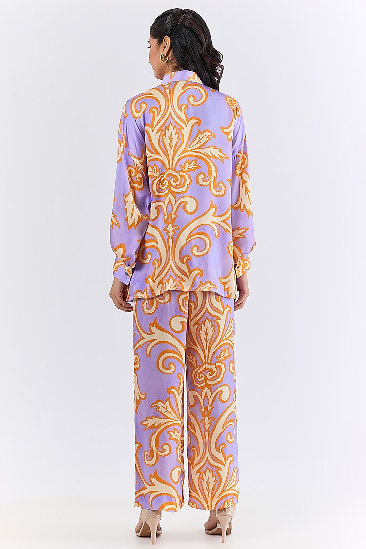 Multi-Colored Vegan Silk Printed & Embroidered Co-Ord Set by Studio Rigu at Pernia's Pop Up Shop