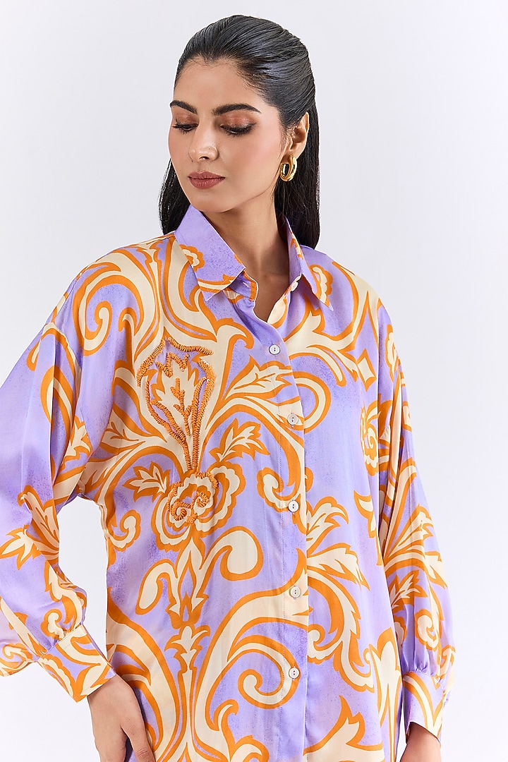 Multi-Colored Vegan Silk Printed & Embroidered Co-Ord Set by Studio Rigu at Pernia's Pop Up Shop