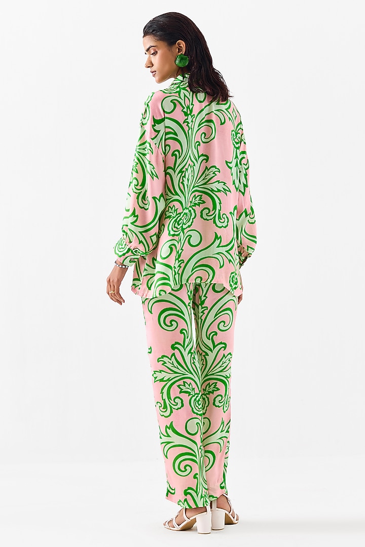 Baby Pink Vegan Silk Digital Printed Co-Ord Set by Studio Rigu at Pernia's Pop Up Shop