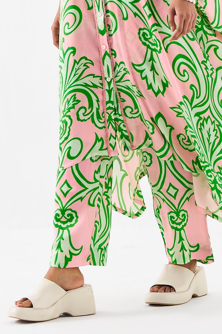 Baby Pink Vegan Silk Digital Printed Co-Ord Set by Studio Rigu at Pernia's Pop Up Shop