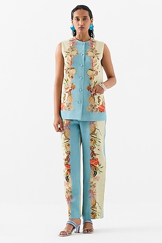Multi-Colored Linen Digital Printed Co-Ord Set by Studio Rigu