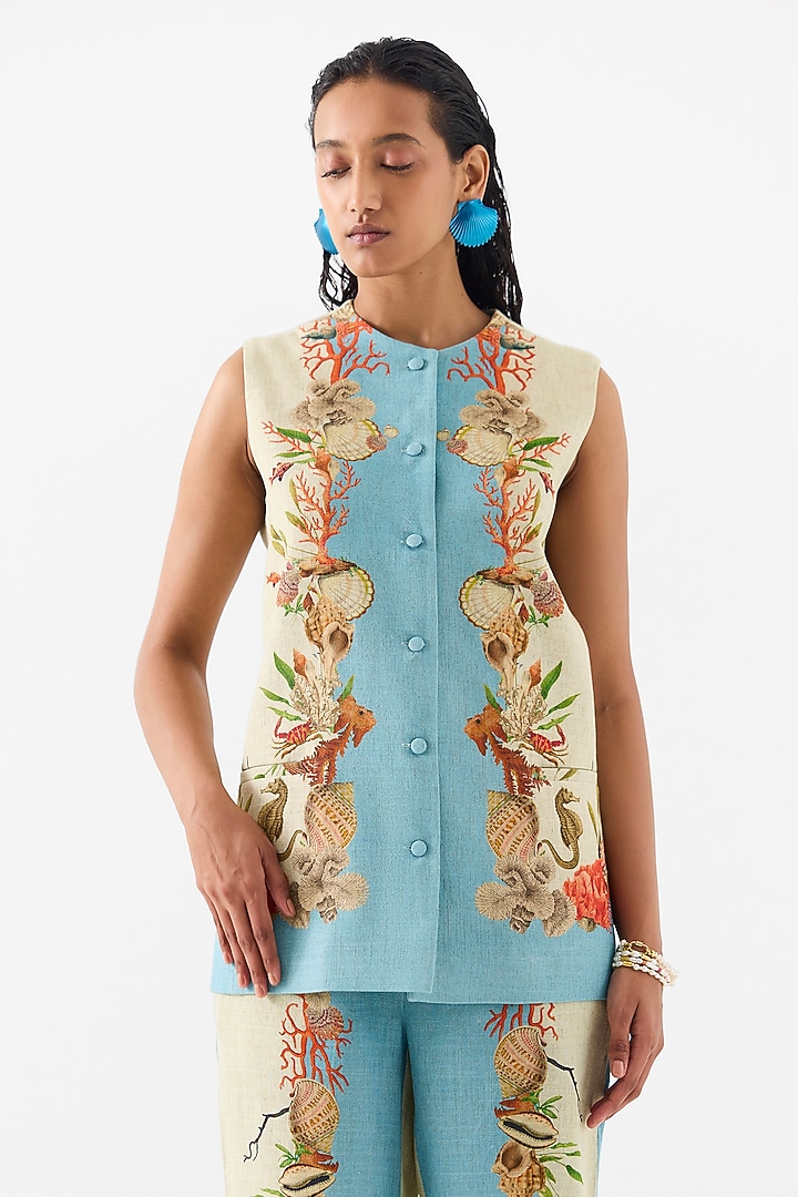 Multi-Colored Linen Digital Printed Co-Ord Set by Studio Rigu at Pernia's Pop Up Shop