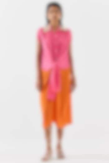Pink & Orange Vegan Silk Hand Embroidered Hand-Dyed Knotted Vacation Dress by Studio Rigu at Pernia's Pop Up Shop