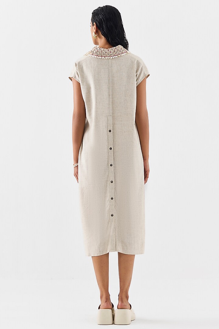 Natural Beige Linen Hand-Dyed Knotted Vacation Dress by Studio Rigu at Pernia's Pop Up Shop