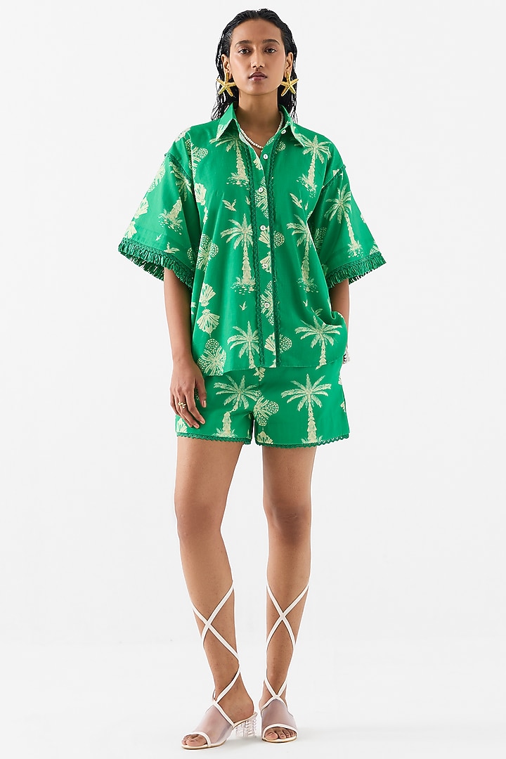 Green Cotton Digital Printed Co-Ord Set by Studio Rigu at Pernia's Pop Up Shop