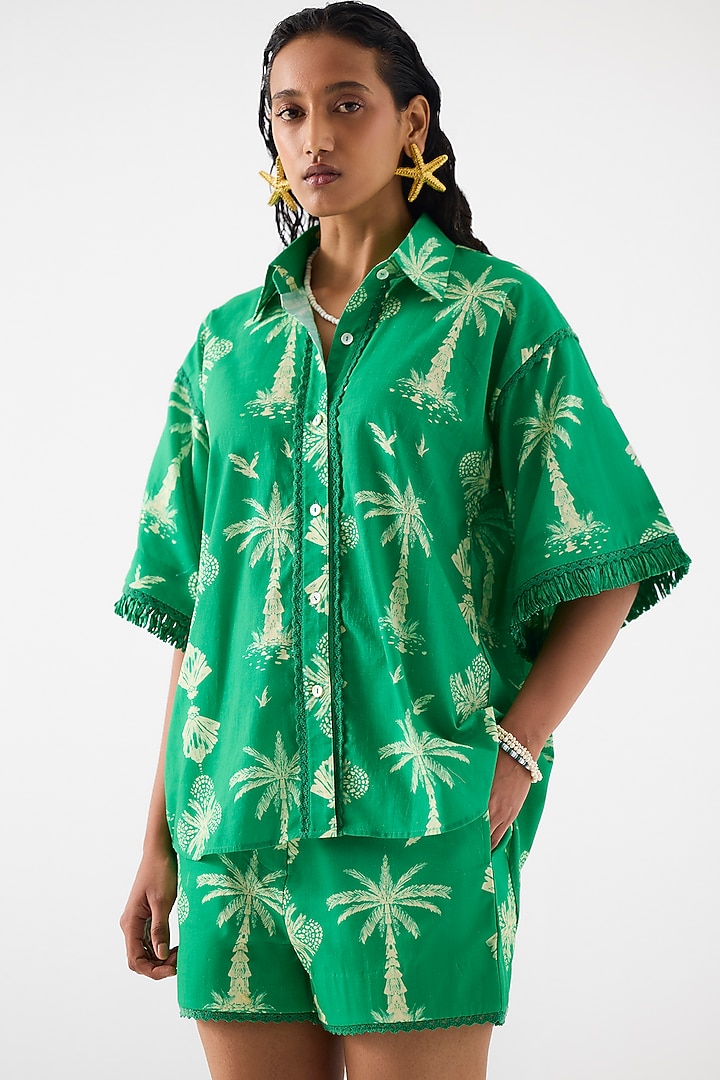 Green Cotton Digital Printed Co-Ord Set by Studio Rigu at Pernia's Pop Up Shop
