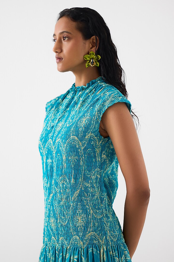 Turquoise Cotton Digital Printed Vacation Dress by Studio Rigu at Pernia's Pop Up Shop