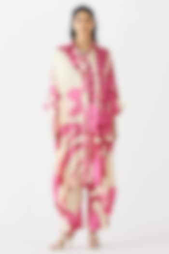 Pink Vegan Silk Aphrodite Printed Co-Ord Set by Studio Rigu