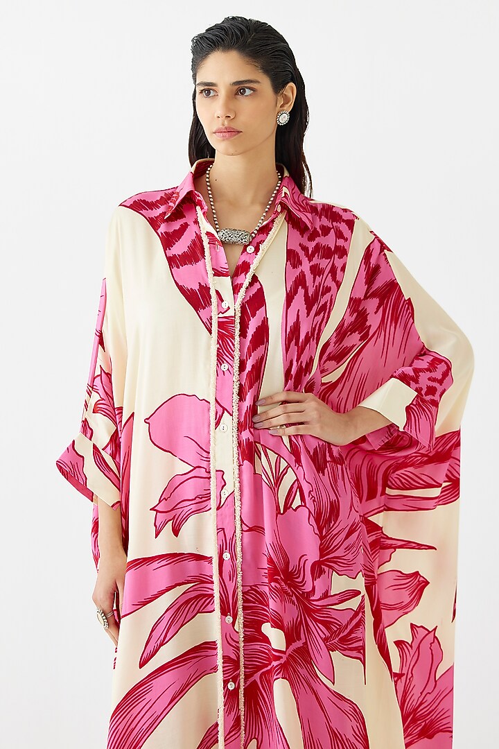 Pink Vegan Silk Aphrodite Printed Co-Ord Set by Studio Rigu at Pernia's Pop Up Shop
