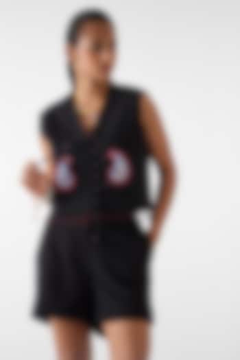 Midnight Blue Viscose Linen Hand Embroidered Co-Ord Set by Studio Rigu at Pernia's Pop Up Shop