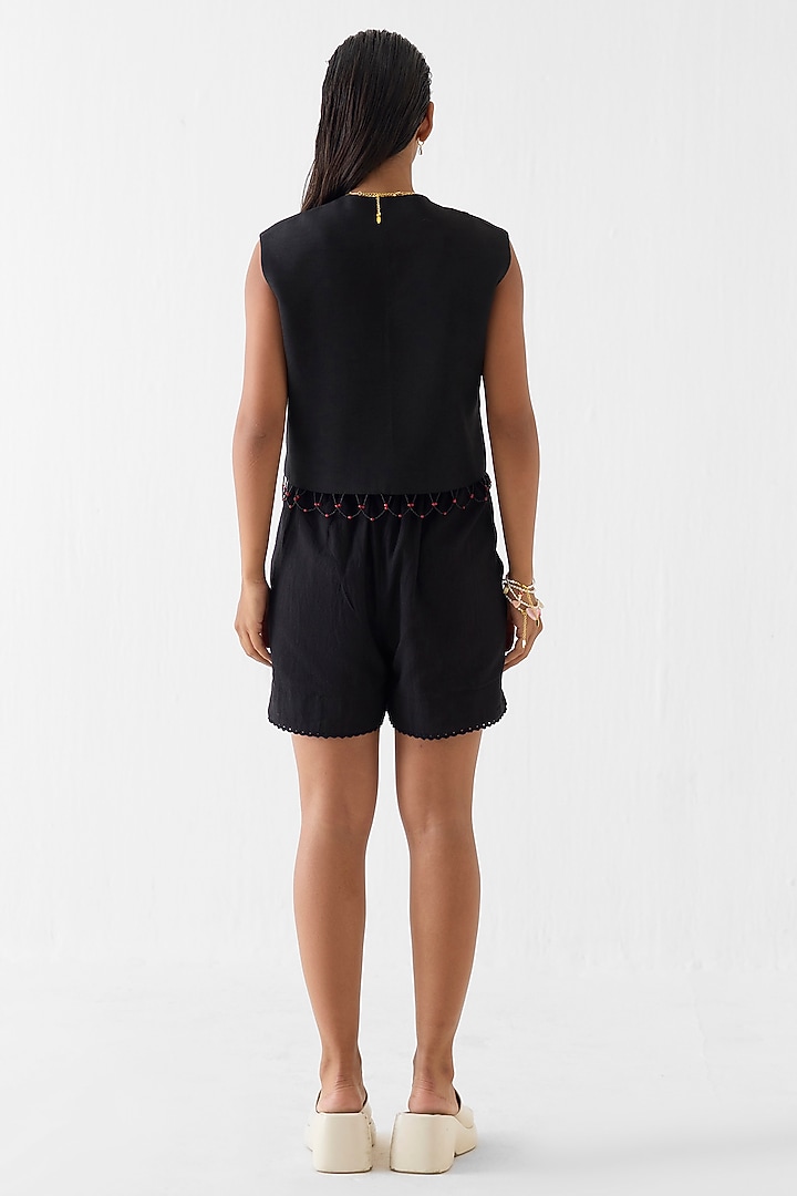 Midnight Blue Viscose Linen Hand Embroidered Co-Ord Set by Studio Rigu at Pernia's Pop Up Shop