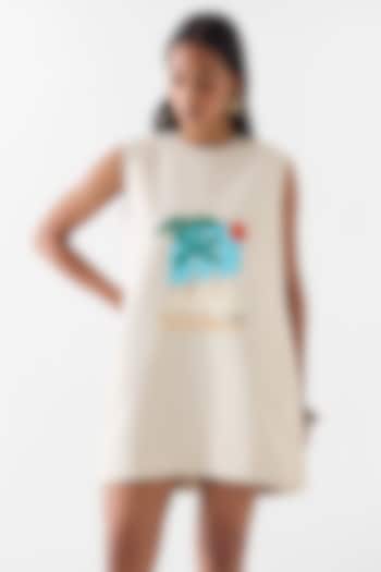 Cream Viscose Linen Sequin Hand Embroidered Shift Vacation Dress by Studio Rigu at Pernia's Pop Up Shop