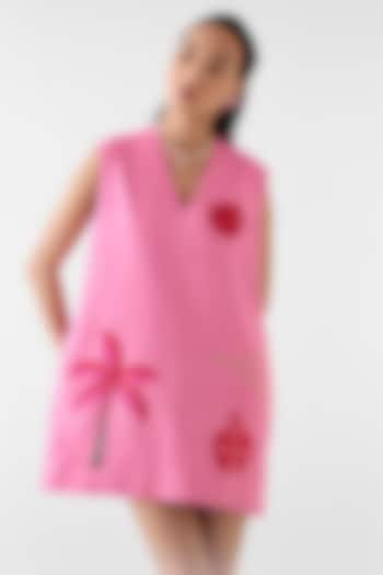 Pink Viscose Linen Hand Embroidered Shift Vacation Dress by Studio Rigu at Pernia's Pop Up Shop
