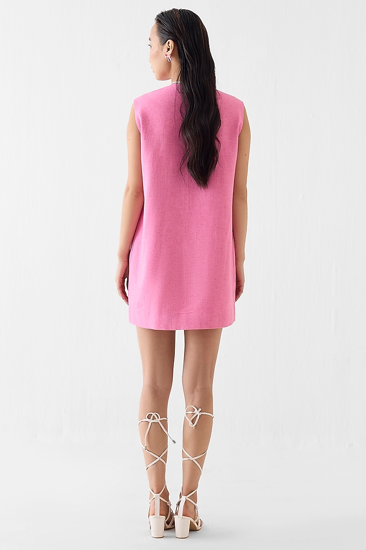Pink Viscose Linen Hand Embroidered Shift Vacation Dress by Studio Rigu at Pernia's Pop Up Shop