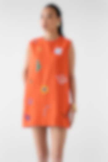 Orange Viscose Linen Hand Embroidered Shift Vacation Dress by Studio Rigu at Pernia's Pop Up Shop
