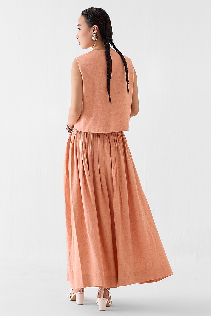 Peach Viscose Linen Skirt Set by Studio Rigu at Pernia's Pop Up Shop