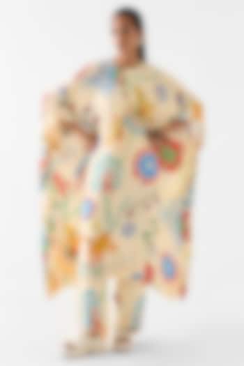 Cream Vegan Silk Block Printed Kurta Set by Studio Rigu at Pernia's Pop Up Shop