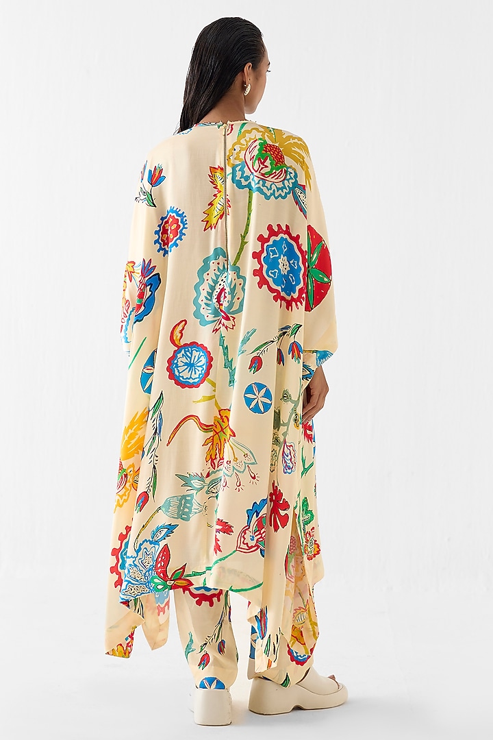 Cream Vegan Silk Block Printed Kurta Set by Studio Rigu at Pernia's Pop Up Shop