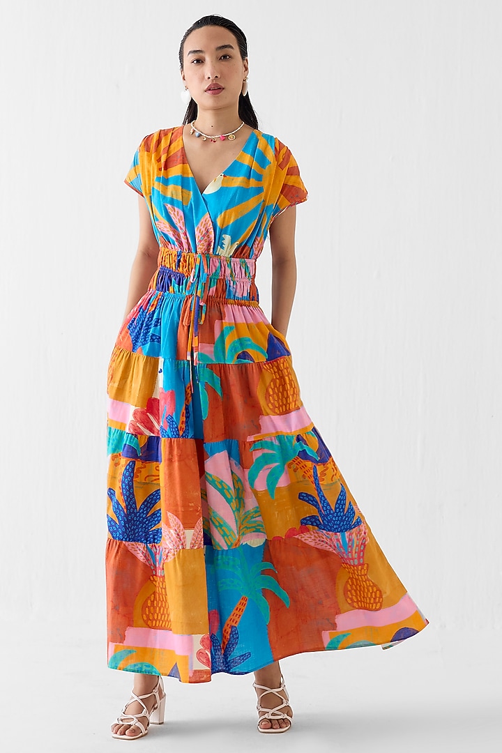 Multi-Colored Cotton Slub Hand Painted A-Line Vacation Dress by Studio Rigu at Pernia's Pop Up Shop