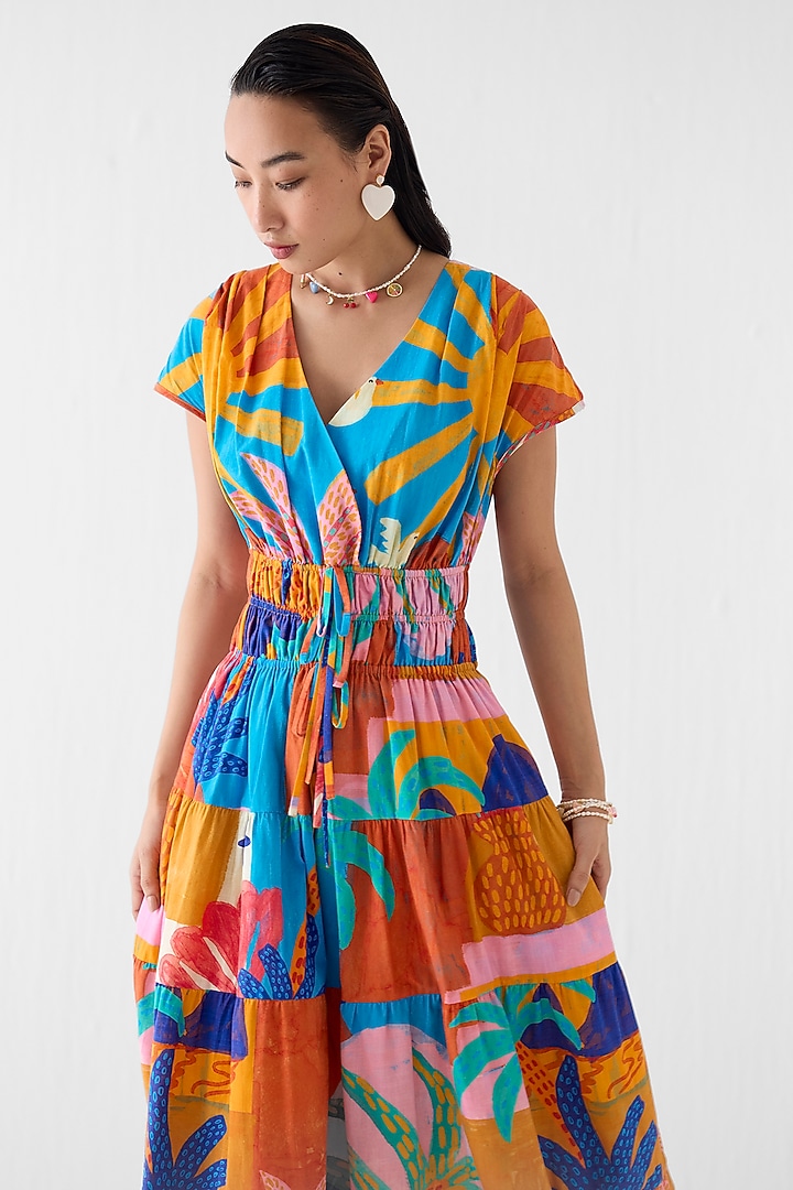 Multi-Colored Cotton Slub Hand Painted A-Line Vacation Dress by Studio Rigu at Pernia's Pop Up Shop