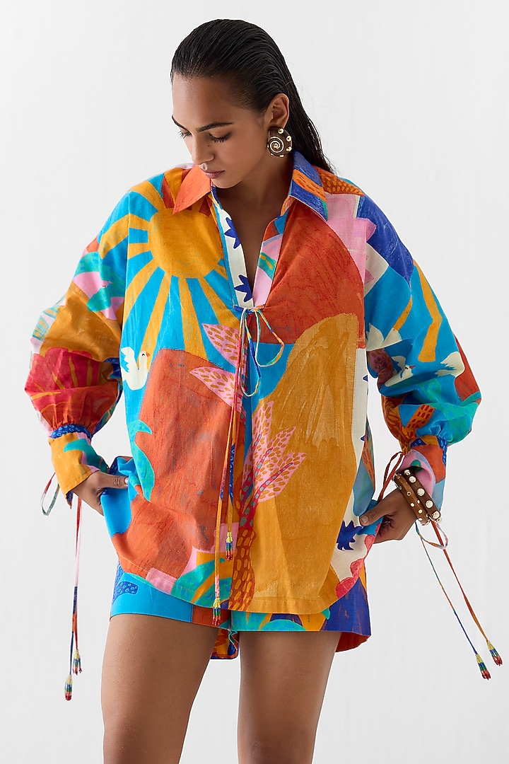 Multi-Colored Cotton Slub Hand Painted Co-Ord Set by Studio Rigu at Pernia's Pop Up Shop