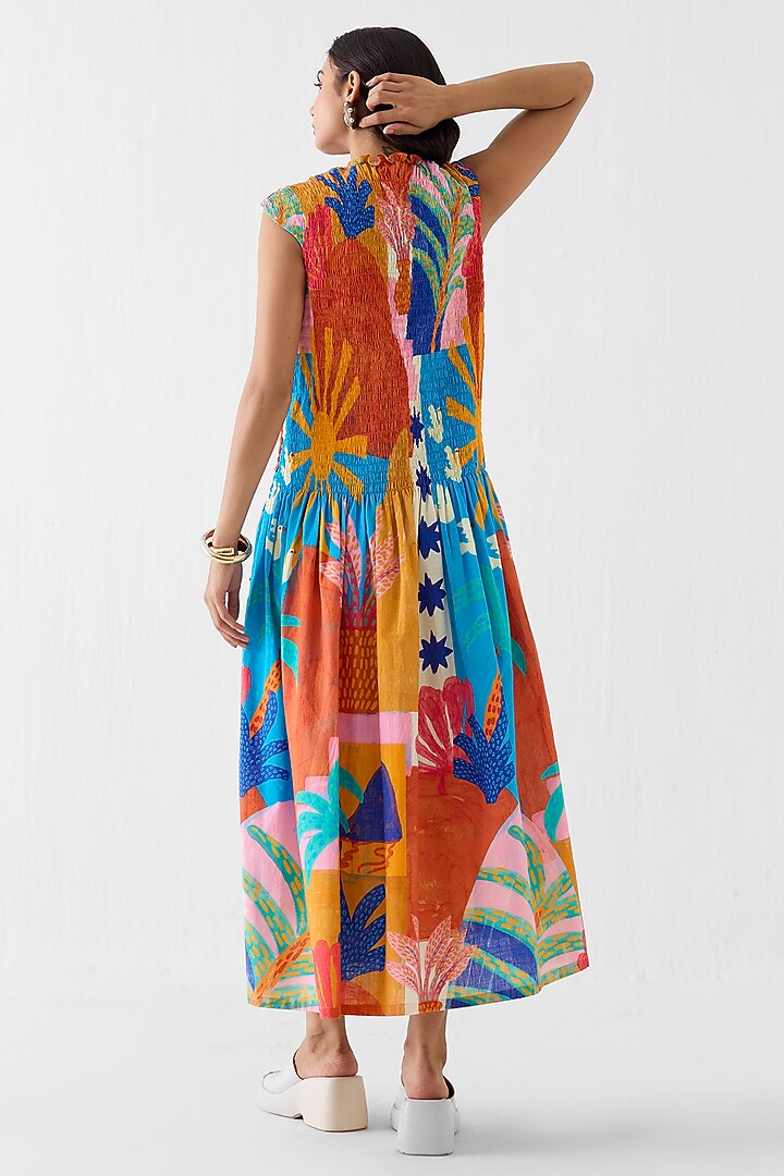 Multi-Colored Cotton Slub Hand Painted Gathered Vacation Dress by Studio Rigu at Pernia's Pop Up Shop
