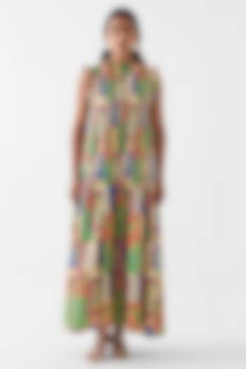 Multi-Colored Cotton Slub Patchwork Printed Ruched Vacation Dress by Studio Rigu at Pernia's Pop Up Shop