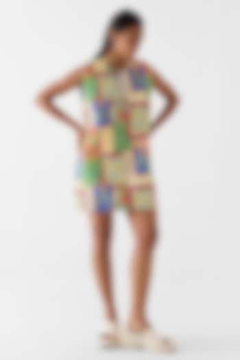 Multi-Colored Cotton Slub Patchwork Printed Mini Summer Dress by Studio Rigu at Pernia's Pop Up Shop