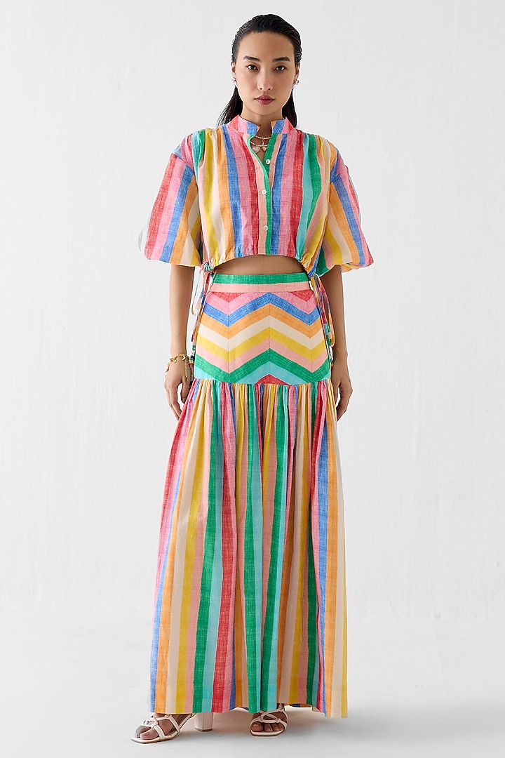 Multi-Colored Cotton Slub Leheriya Printed Skirt Set by Studio Rigu at Pernia's Pop Up Shop