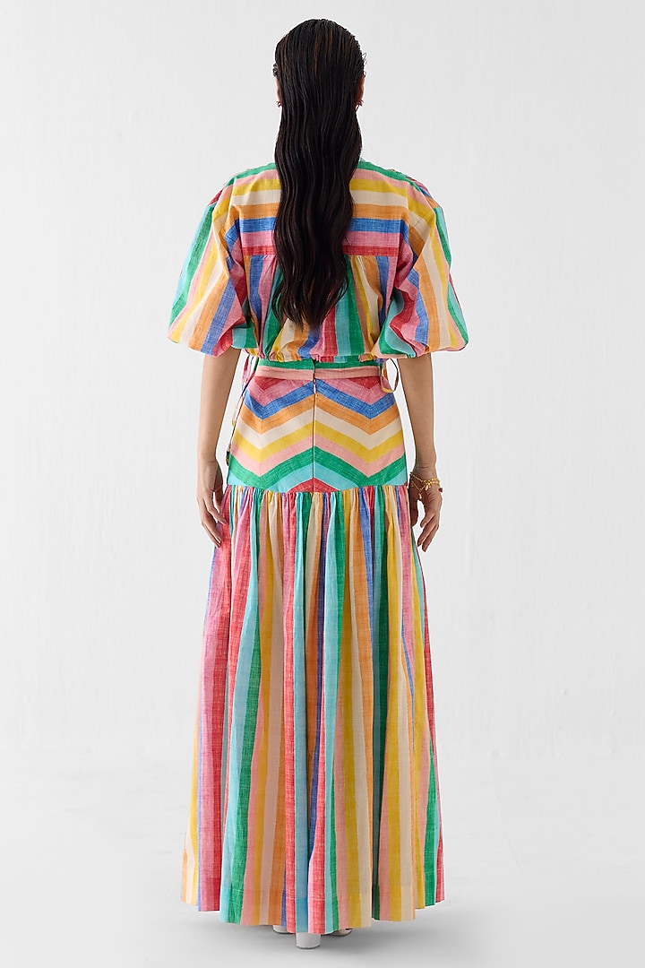 Multi-Colored Cotton Slub Leheriya Printed Skirt Set by Studio Rigu at Pernia's Pop Up Shop