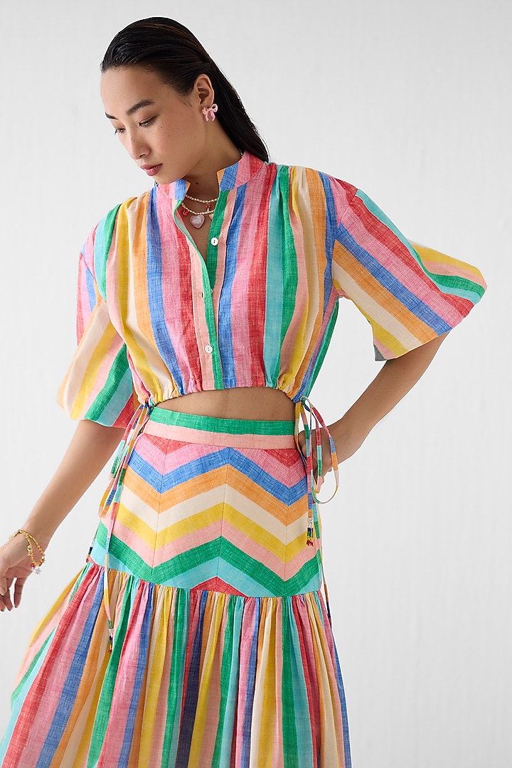 Multi-Colored Cotton Slub Leheriya Printed Skirt Set by Studio Rigu at Pernia's Pop Up Shop