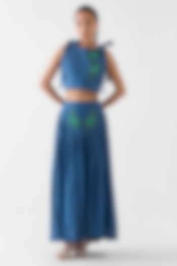 Denim Blue Cotton Denim Patchwork Skirt Set by Studio Rigu at Pernia's Pop Up Shop