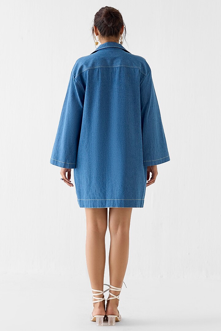 Denim Blue Cotton Denim Patchwork Mini Vacation Dress by Studio Rigu at Pernia's Pop Up Shop