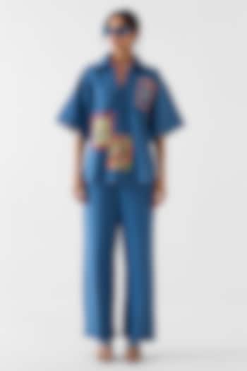 Denim Blue Cotton Denim Patchwork Co-Ord Set by Studio Rigu at Pernia's Pop Up Shop