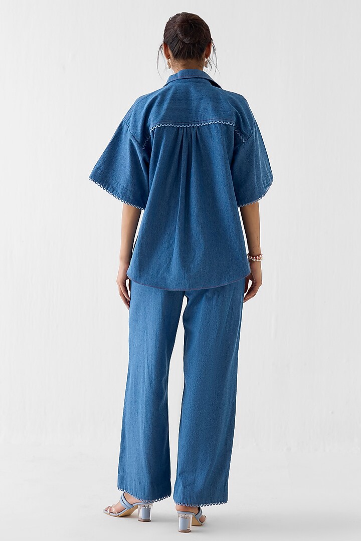 Denim Blue Cotton Denim Patchwork Co-Ord Set by Studio Rigu at Pernia's Pop Up Shop