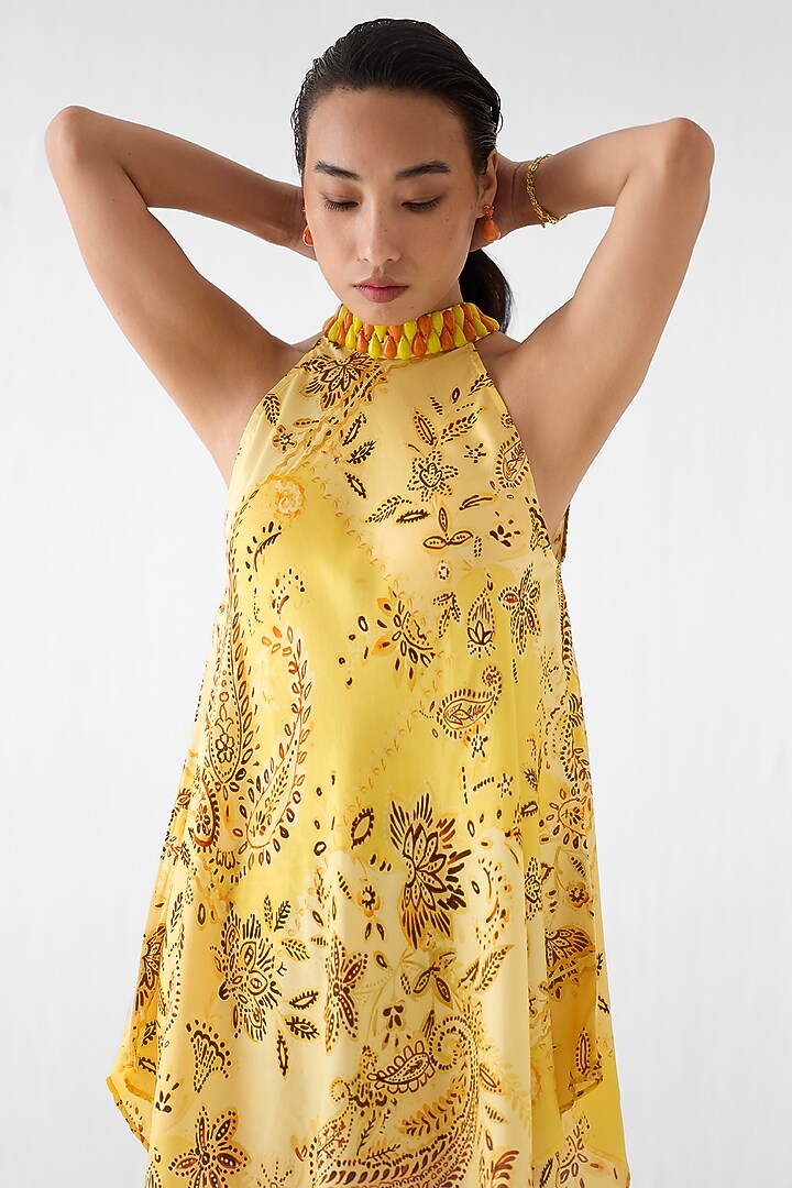 Yellow Vegan Silk Paisley Printed Co-Ord Set by Studio Rigu at Pernia's Pop Up Shop