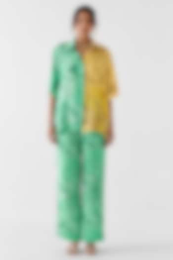 Yellow & Green Vegan Silk Paisley Printed Co-Ord Set by Studio Rigu at Pernia's Pop Up Shop