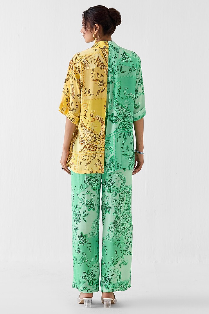 Yellow & Green Vegan Silk Paisley Printed Co-Ord Set by Studio Rigu at Pernia's Pop Up Shop