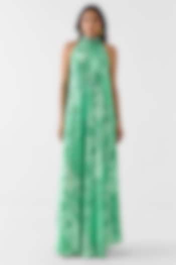 Green Vegan Silk Paisley Printed Halter Vacation Dress by Studio Rigu at Pernia's Pop Up Shop